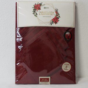 Christmas Poinsettia Tablecloth & 8 Napkin Set "Spill Proof" (60" x 104")